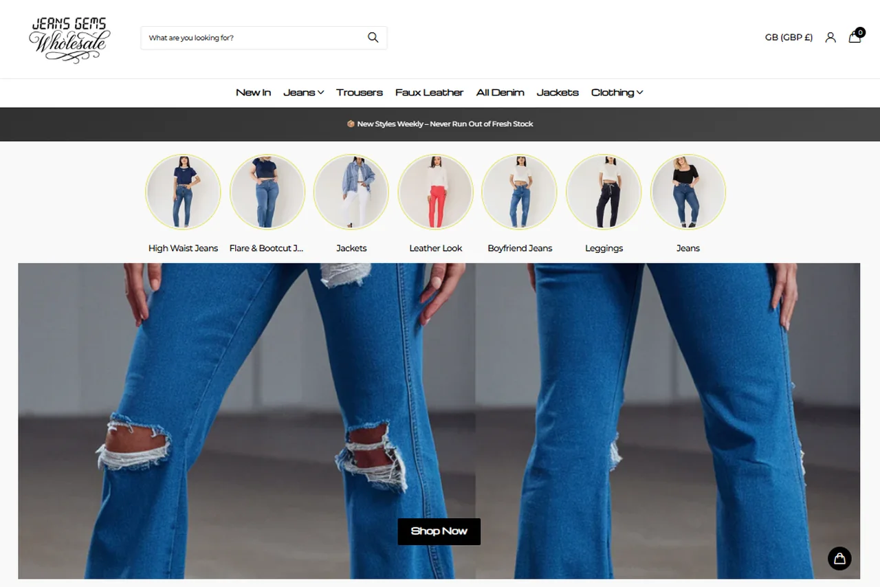 Jeans Gems wholesale denim B2B storefront