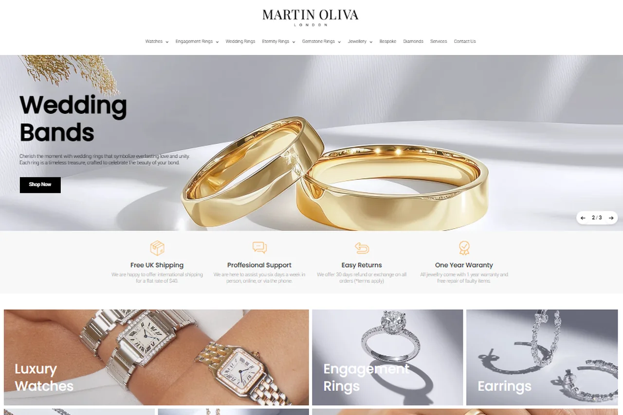 Martin Oliva jewellery ecommerce store — wedding bands collection