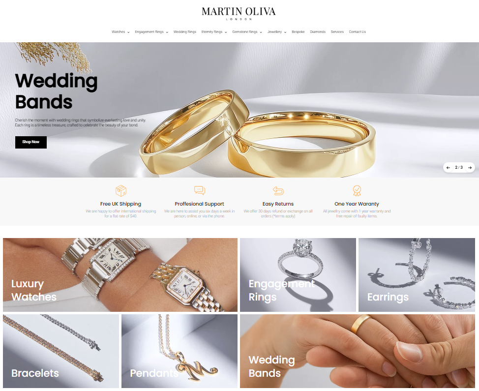 Martin Oliva Jewelry ecommerce store screenshot